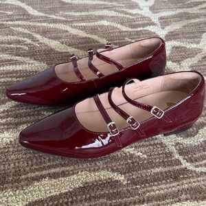 NWT Bared Footwear Partridge Burgundy Triple Strap Flats 39